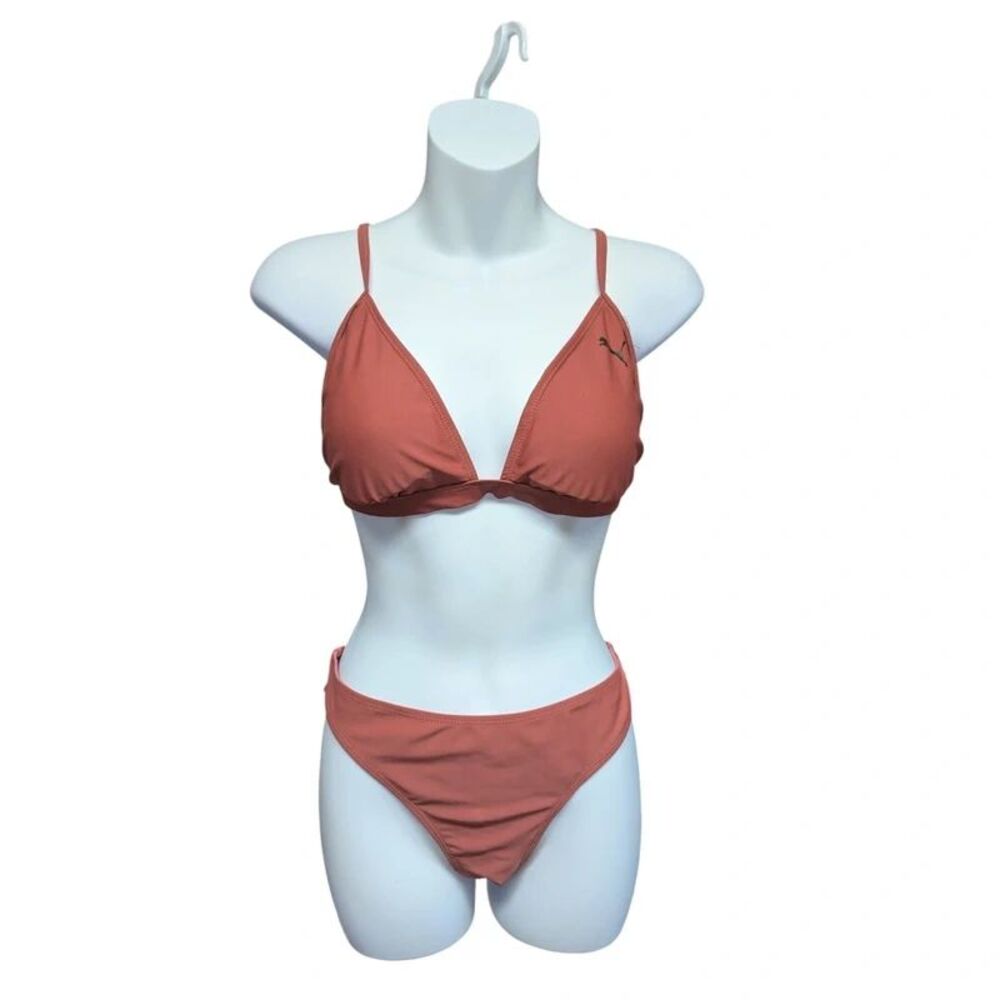 Puma Triangle Top Hi Cut Bikini in Terracotta Size M